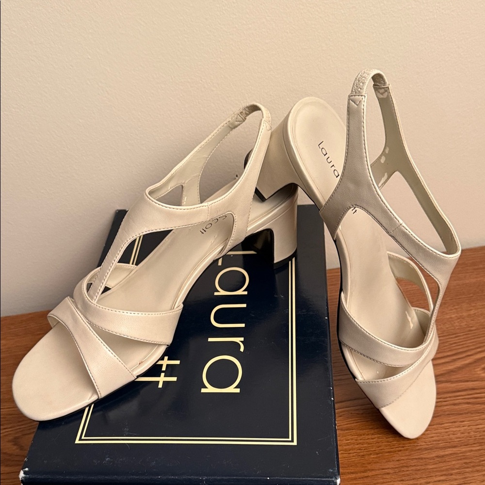 Laura Scott Cream Slingback Heeled Sandals NWT size 10 Price drop🎉
